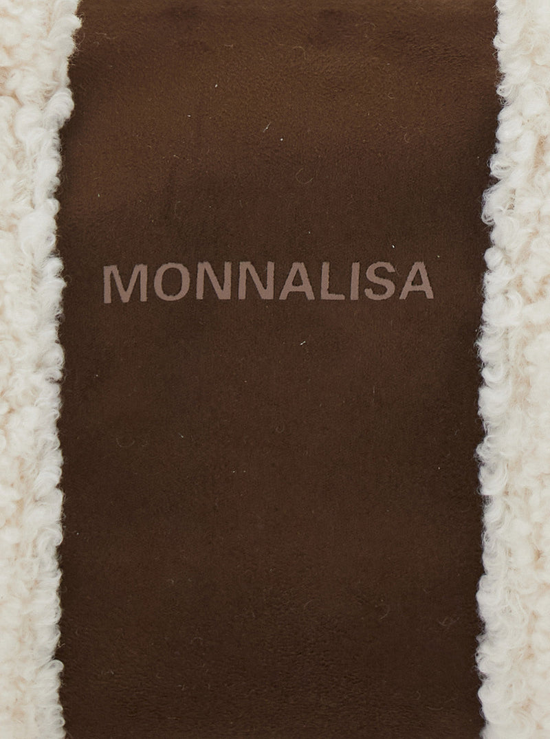 Monnalisa Faux Fur Striped Shoulder Bag — Brown Polyester