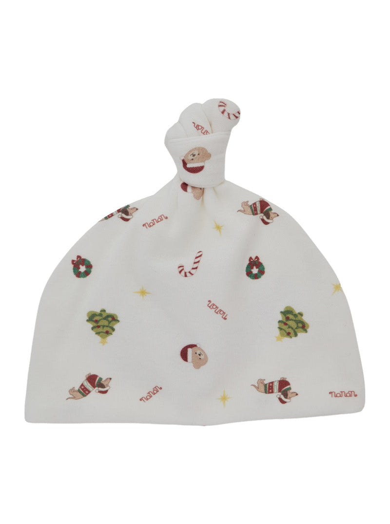 Nanán I26027 Christmas-Embroidered Cotton Winter Hat — White