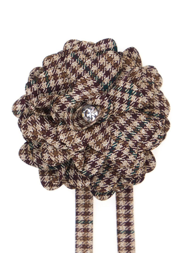 Nanán Checkered Flower Hair Clip — Brown Polyester Pins Claws & Clips