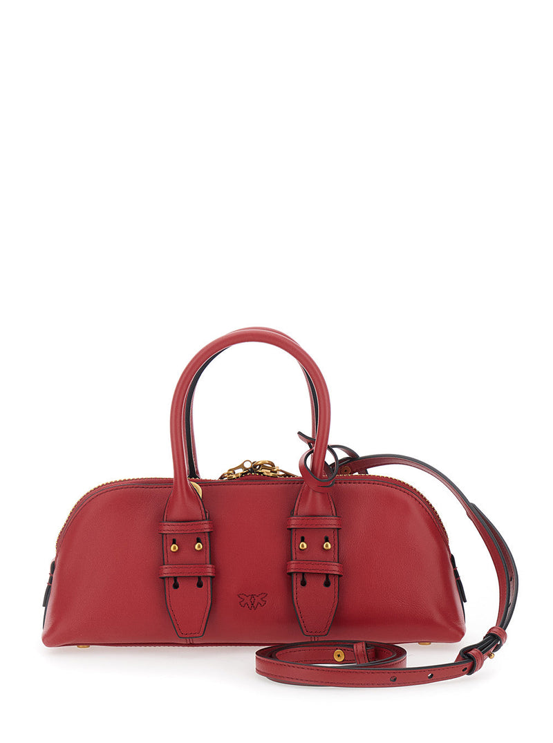 Pinko Bowling Horizontal Shoulder Bag — Red Leather