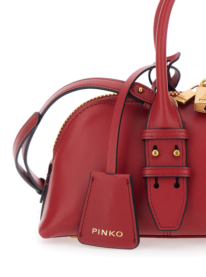 Pinko Bowling Horizontal Shoulder Bag — Red Leather
