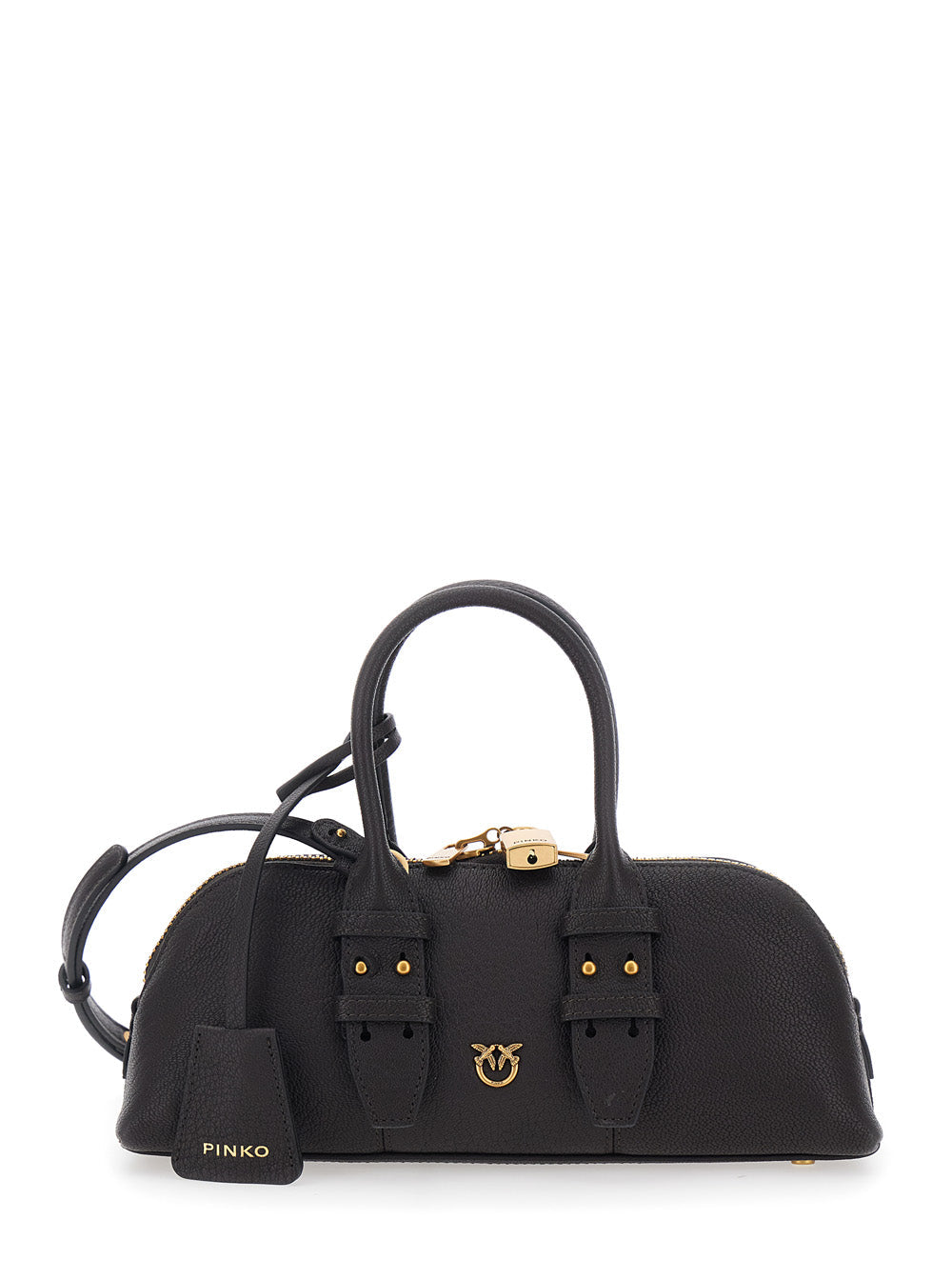 Pinko Bowling Shoulder Bag — Black Leather