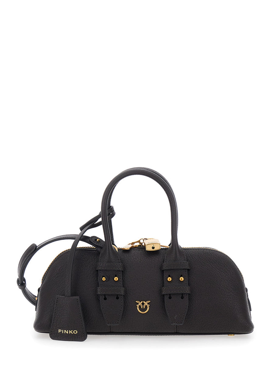 Pinko Bowling Shoulder Bag — Black Leather