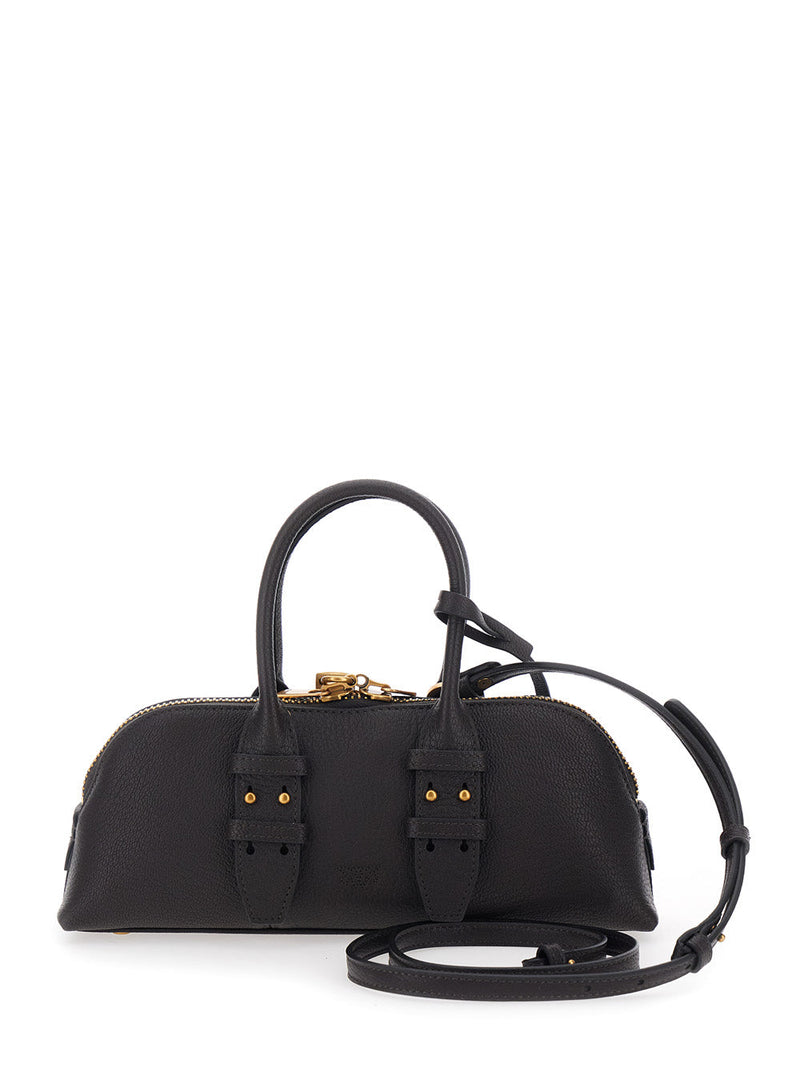 Pinko Bowling Shoulder Bag — Black Leather