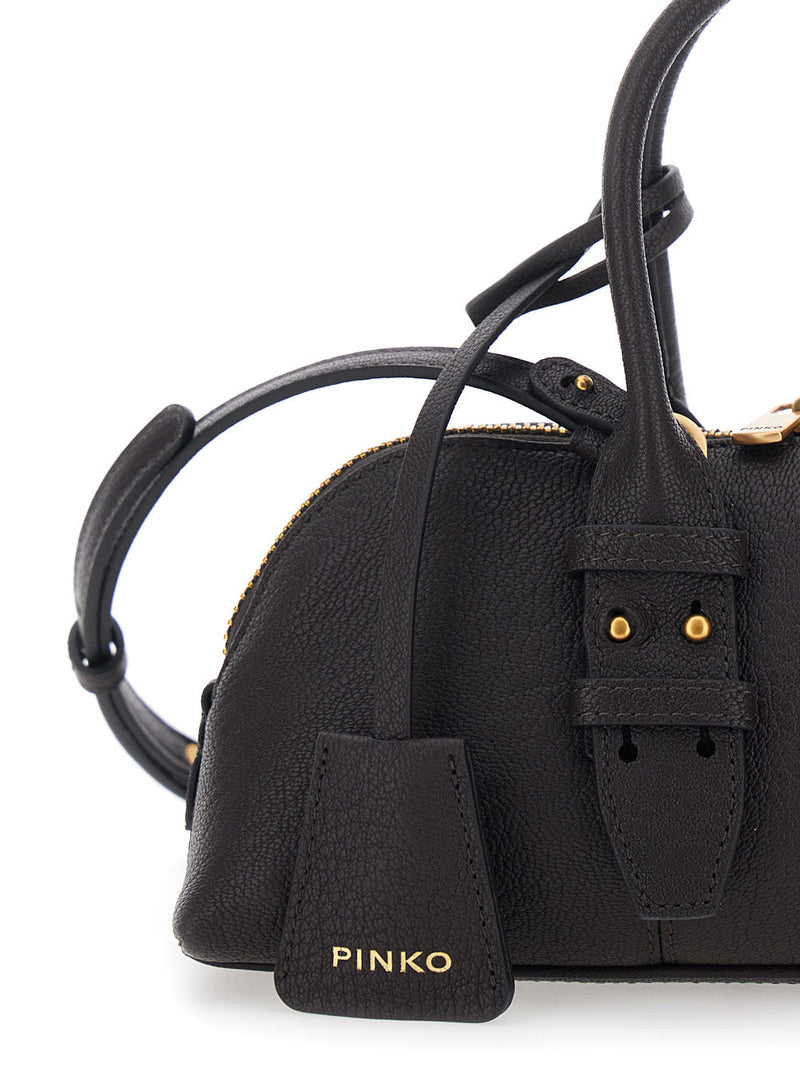 Pinko Bowling Shoulder Bag — Black Leather