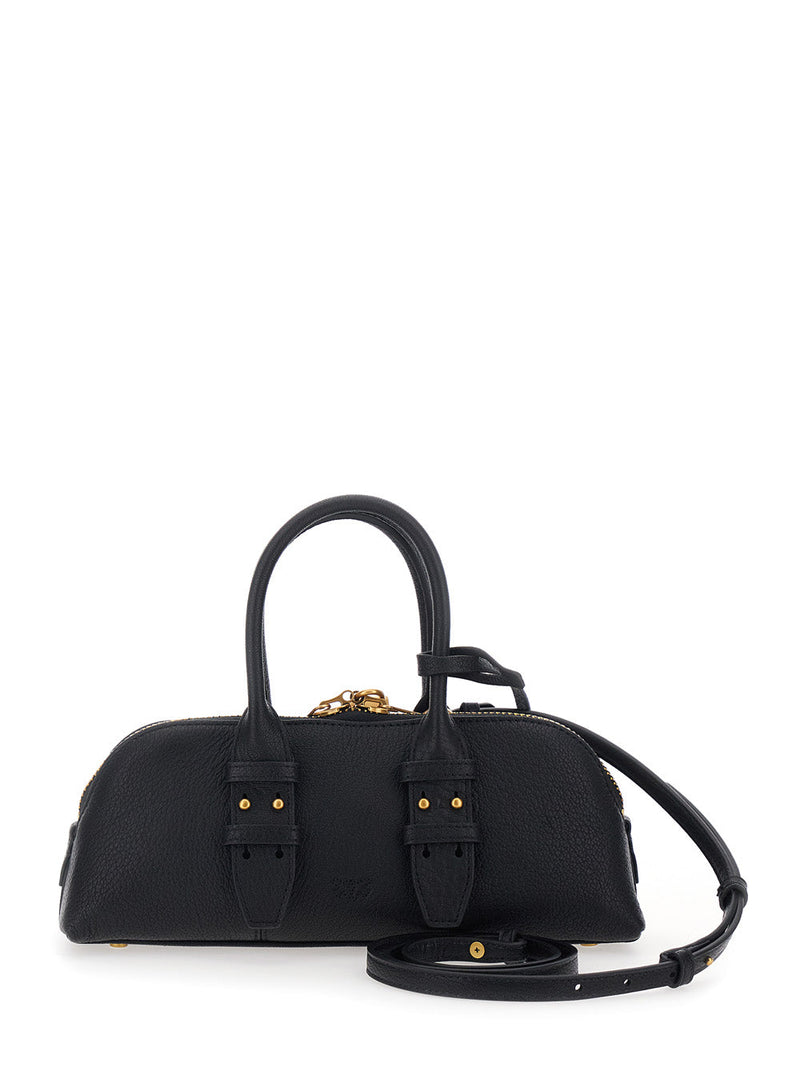 Pinko Structured Leather Top Handle Bag — Black