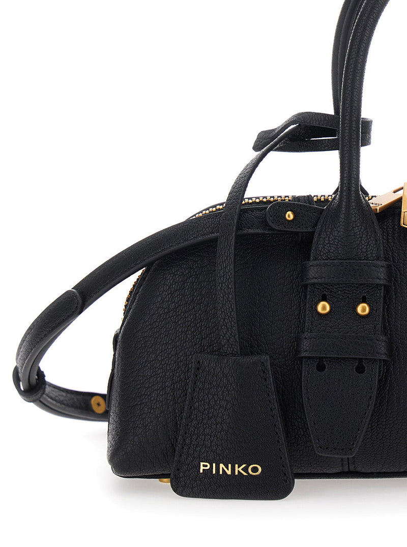Pinko Structured Leather Top Handle Bag — Black