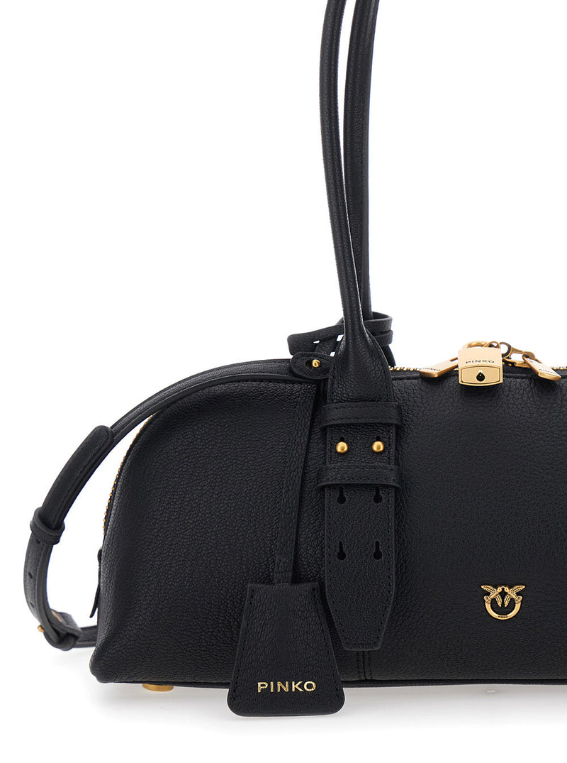 Pinko Leather Bowling Shoulder Bag — Black