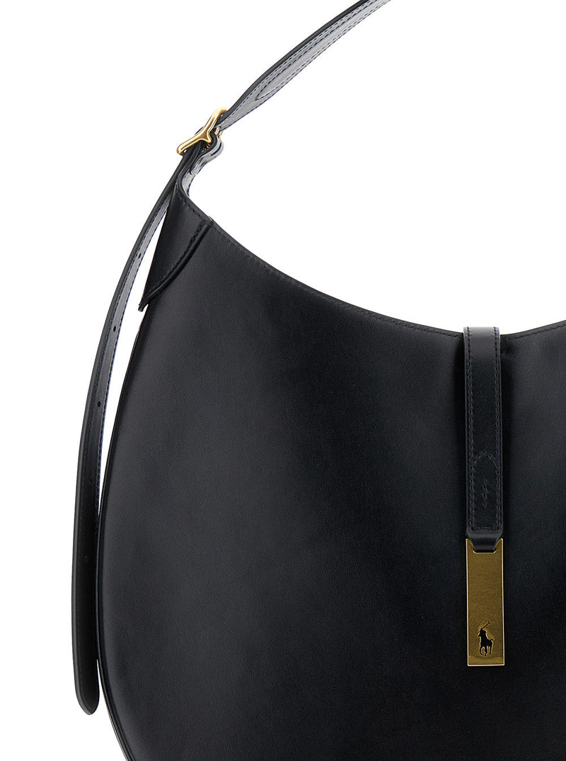 Polo Ralph Lauren Smooth Leather Shoulder Bag — Black Cow
