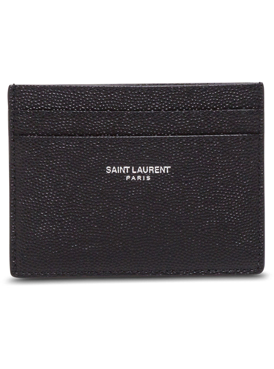 Saint Laurent Embossed Logo Calfskin Card Case — Black Cases
