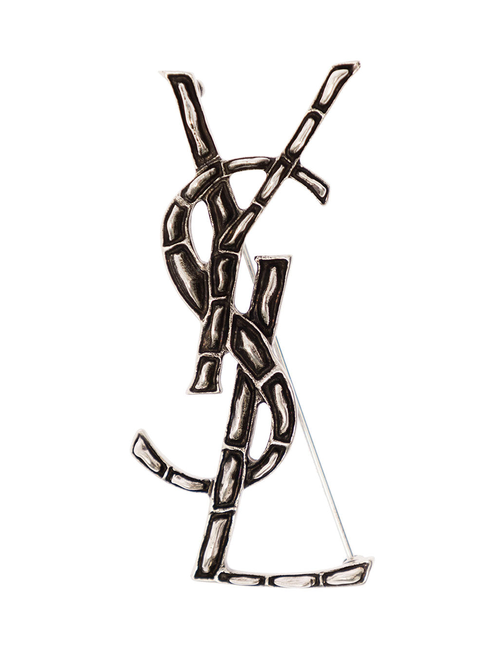 Saint Laurent Ysl Monogram Brass Brooch — Silver Brooches & Pins