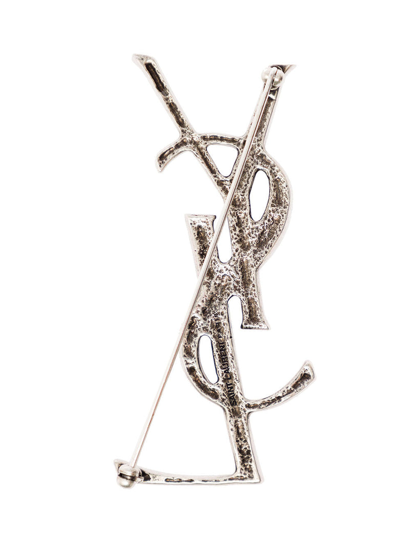 Saint Laurent Ysl Monogram Brass Brooch — Silver Brooches & Pins