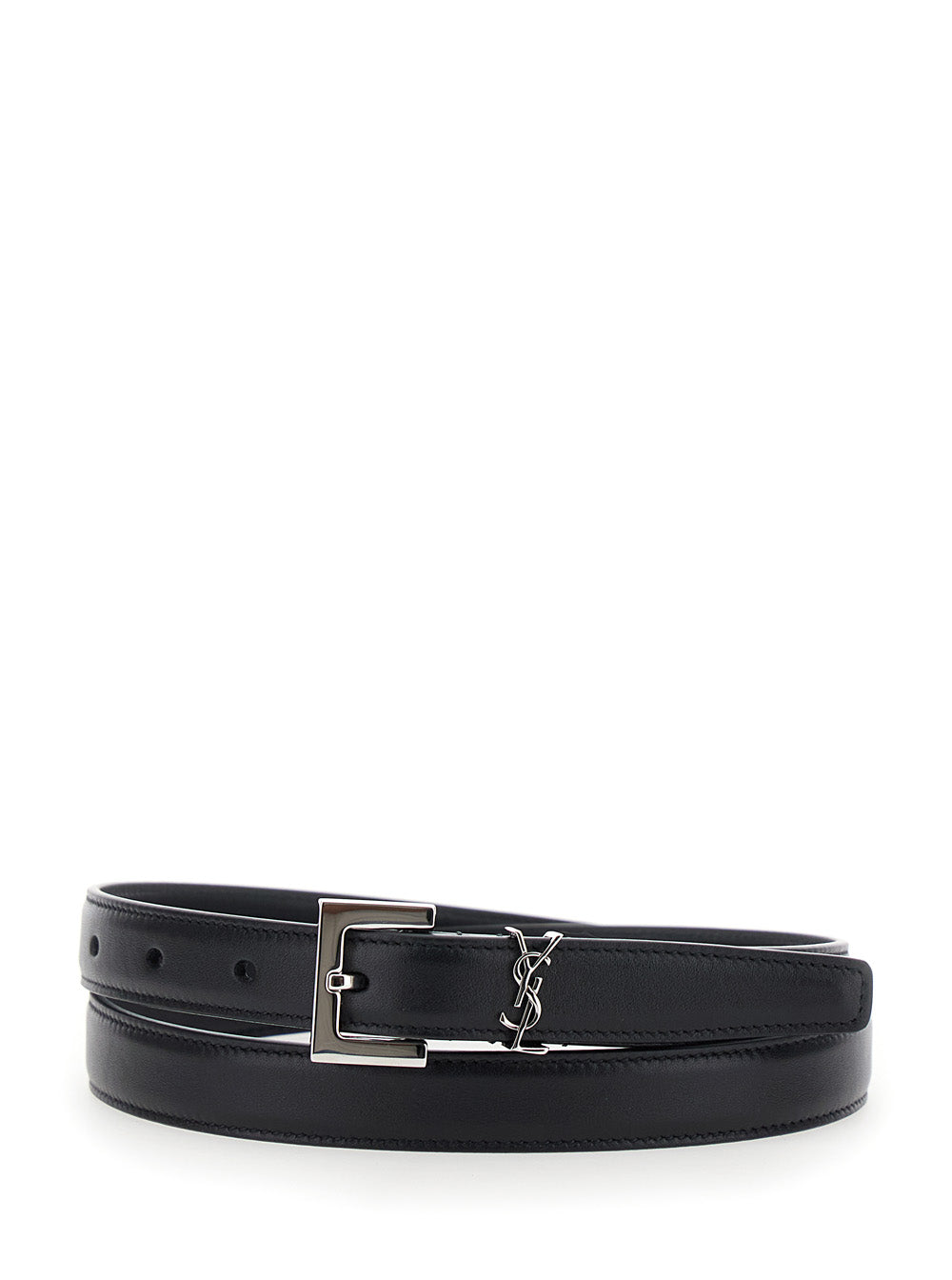 Saint Laurent Cassandre Belt — Black Leather