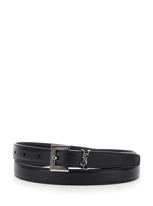 Saint Laurent Cassandre Belt — Black Leather