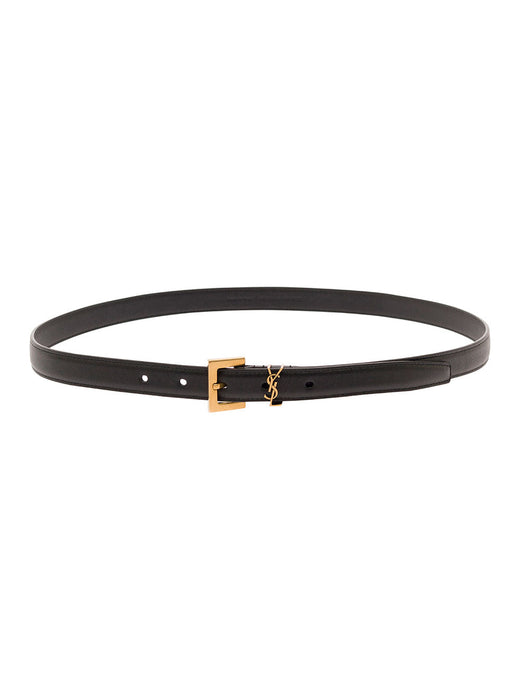 Saint Laurent Gancini Buckle Belt — Black Calf Leather