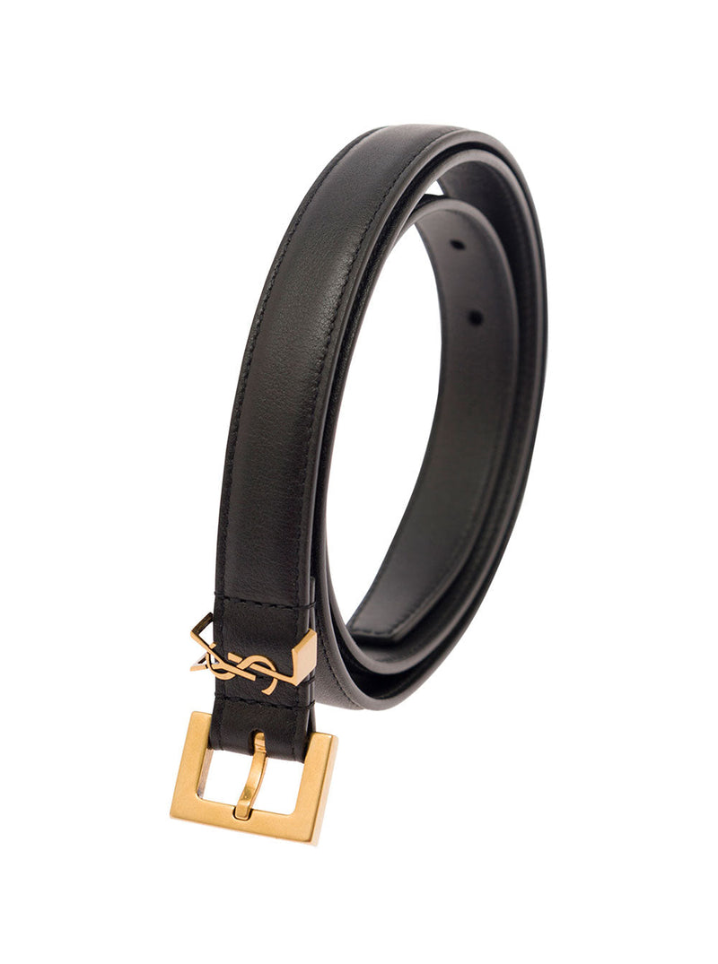Saint Laurent Gancini Buckle Belt — Black Calf Leather