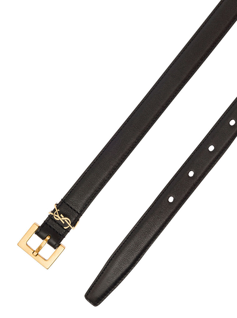 Saint Laurent Gancini Buckle Belt — Black Calf Leather