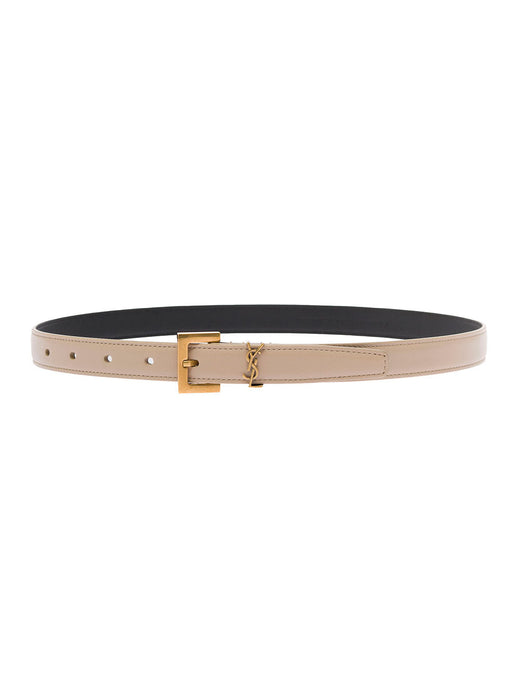 Saint Laurent Leather With Ysl Buckle Belt — Beige