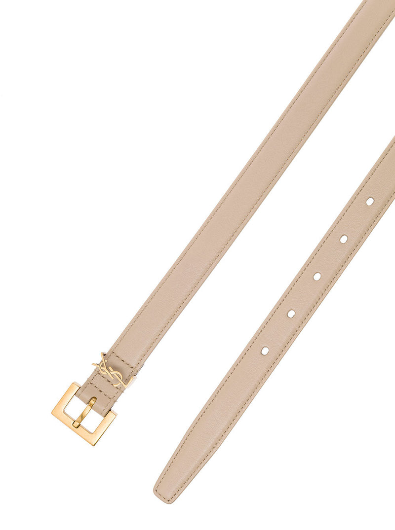 Saint Laurent Leather With Ysl Buckle Belt — Beige