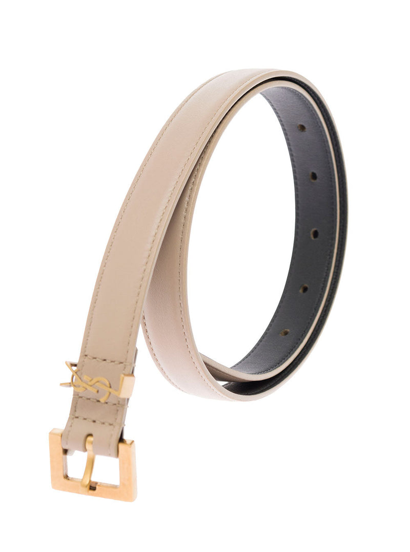 Saint Laurent Leather With Ysl Buckle Belt — Beige