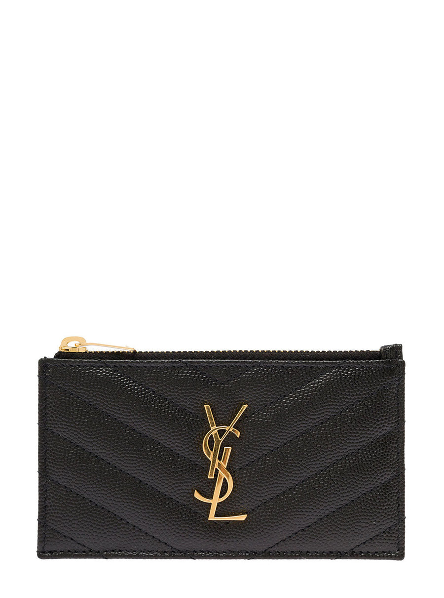 Saint Laurent Cassandre Card Case — Black Calfskin Leather Cases