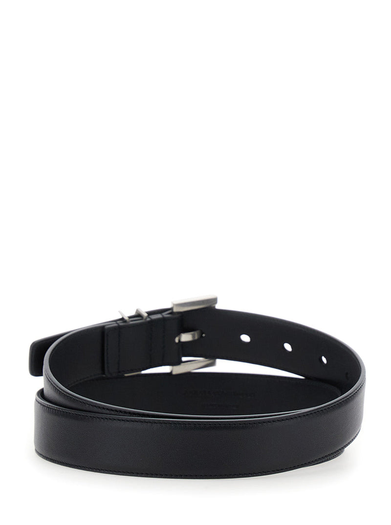 Saint Laurent Cassandre Plate Leather Belt — Black Calf