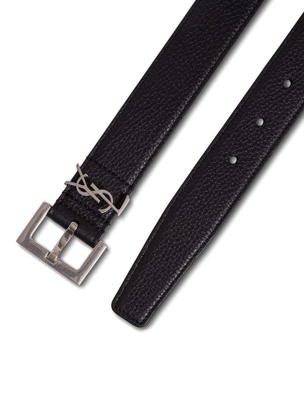 Saint Laurent Logo Buckle Leather Belt — Black