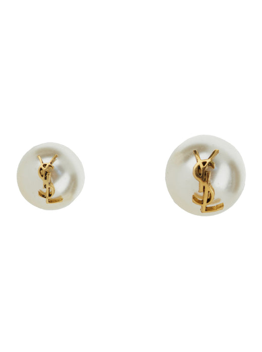 Saint Laurent Asymmetric Pearl Earrings — Gold Brass