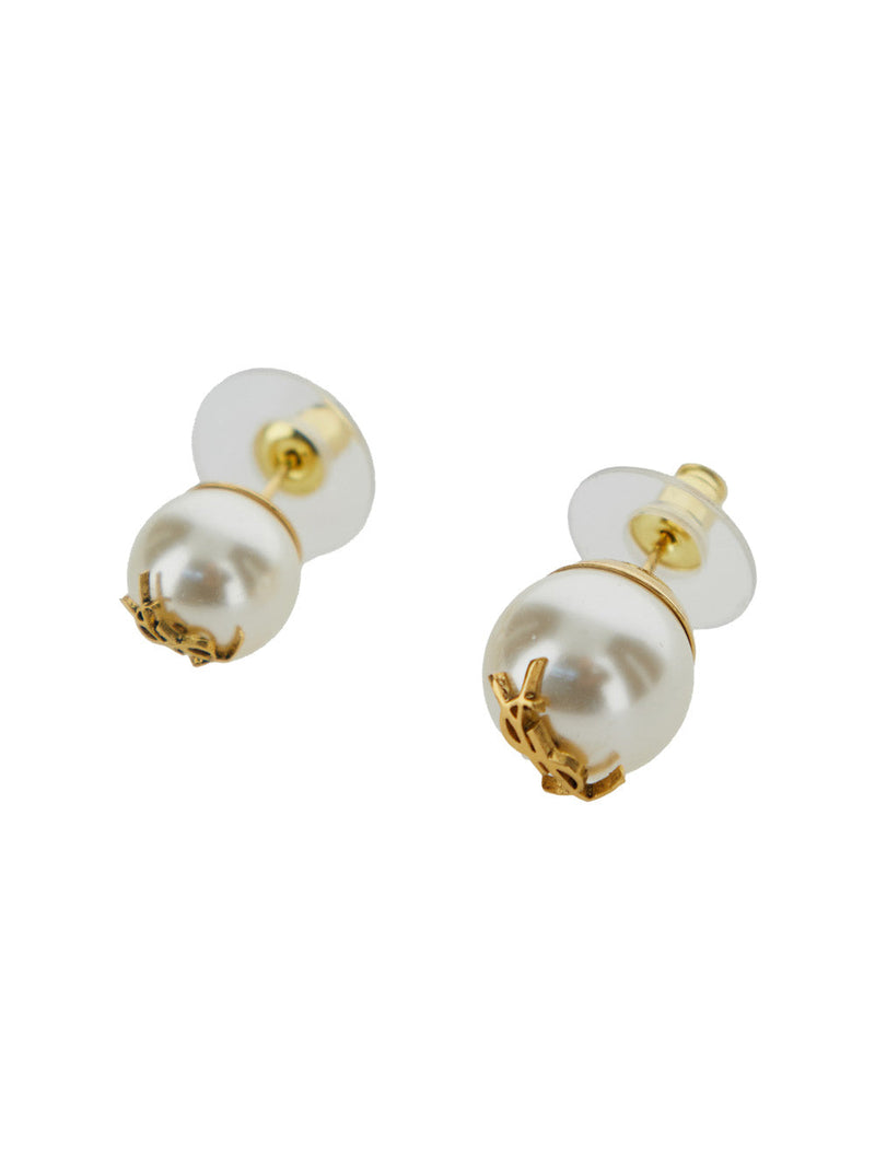 Saint Laurent Asymmetric Pearl Earrings — Gold Brass
