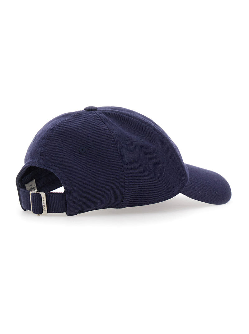 Saint Laurent A000tx Embroidered Logo Cotton Baseball Cap — Navy Caps