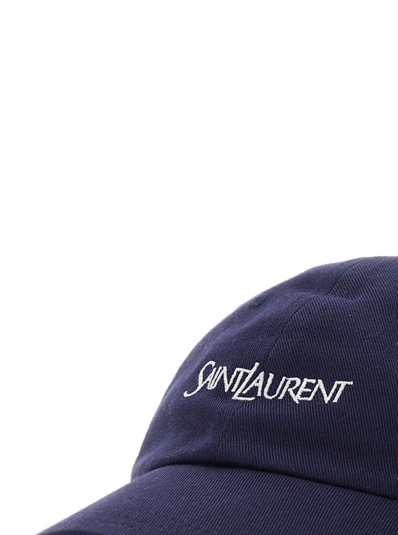 Saint Laurent A000tx Embroidered Logo Cotton Baseball Cap — Navy Caps