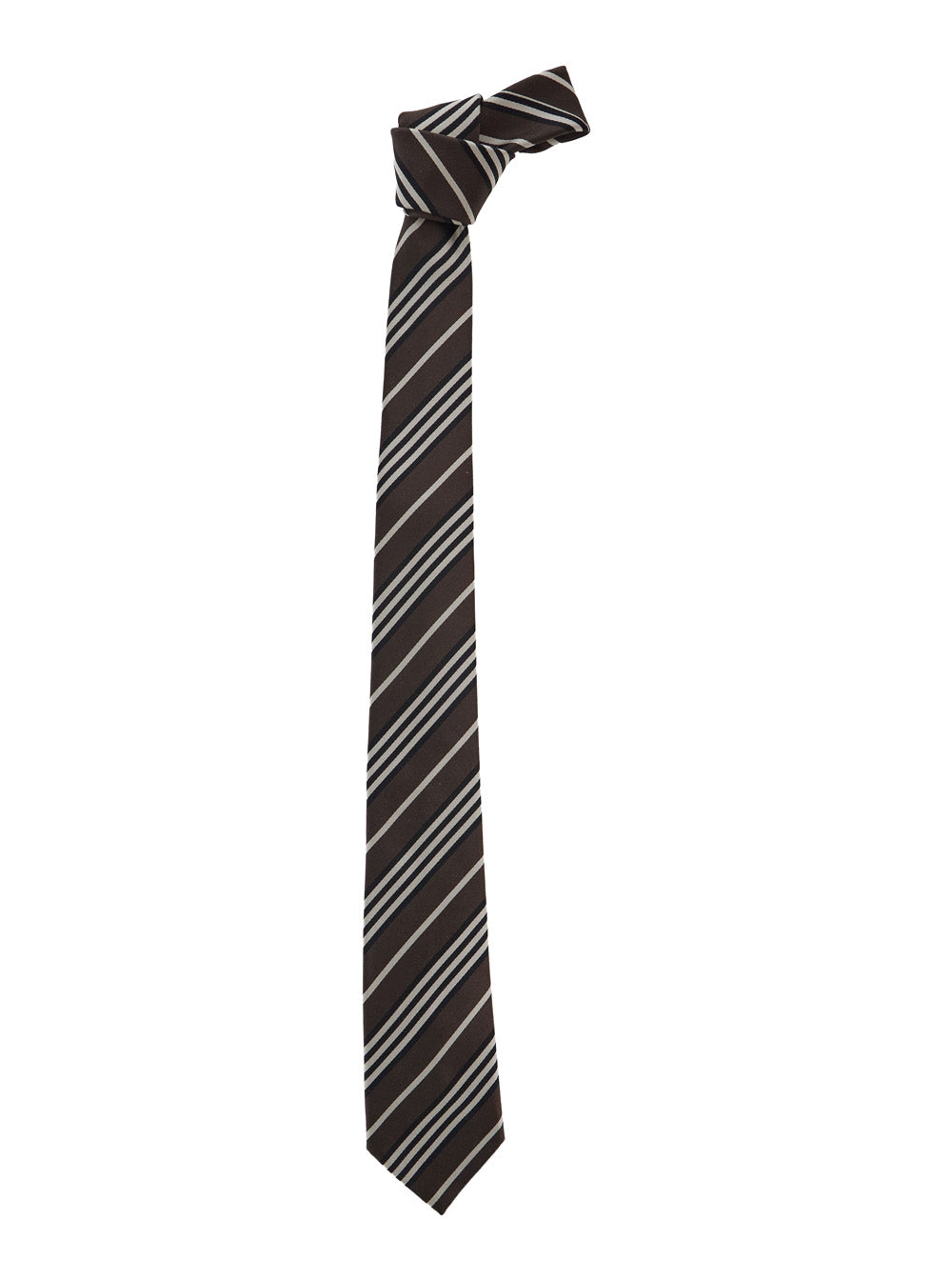Saint Laurent Striped Silk Necktie — Brown Neckties