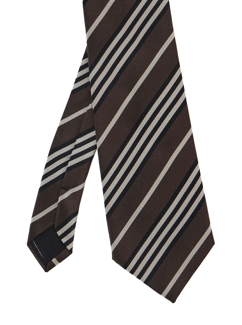 Saint Laurent Striped Silk Necktie — Brown Neckties