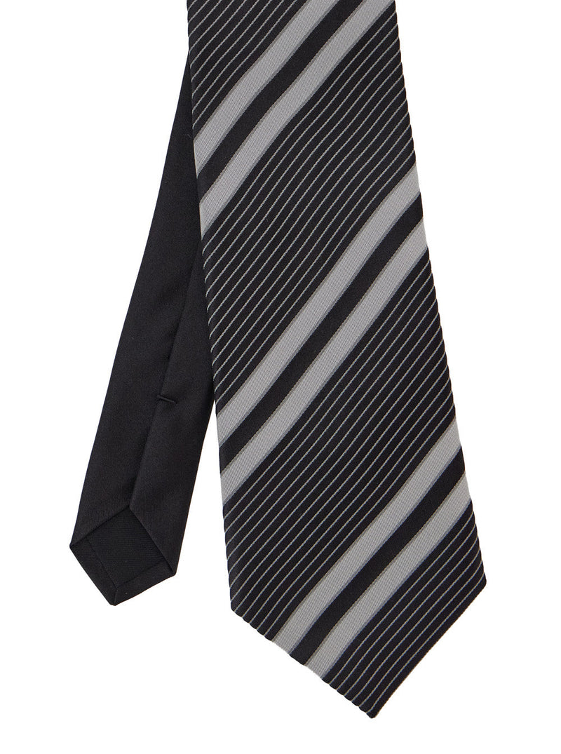 Saint Laurent Graphic Striped Silk Necktie — Black Neckties