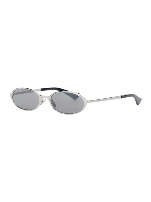 Saint Laurent A003df Elongated Round Acetate Sunglasses — Silver