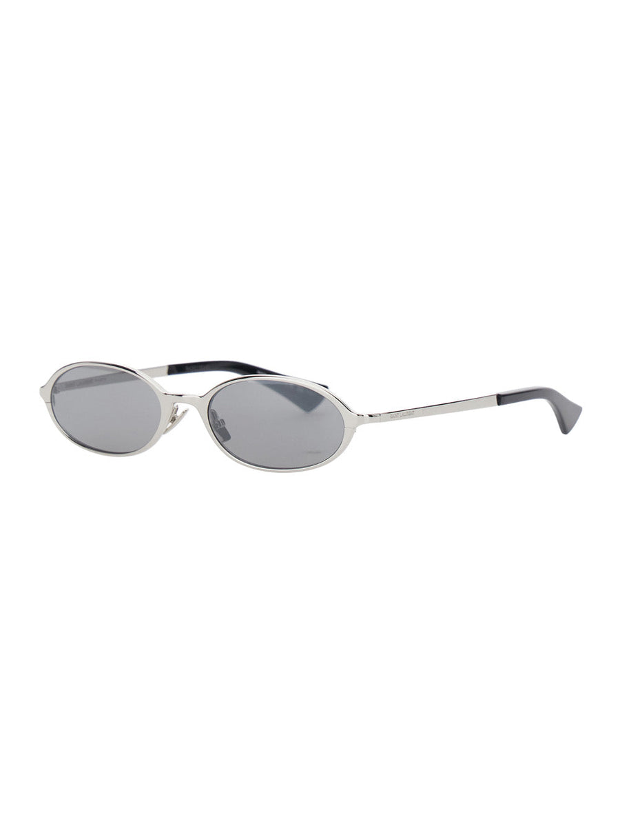 Saint Laurent A003df Elongated Round Acetate Sunglasses — Silver