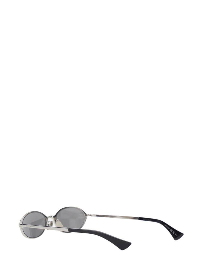 Saint Laurent A003df Elongated Round Acetate Sunglasses — Silver