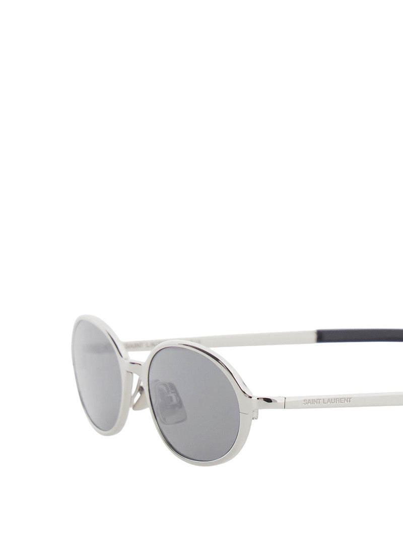 Saint Laurent A003df Elongated Round Acetate Sunglasses — Silver