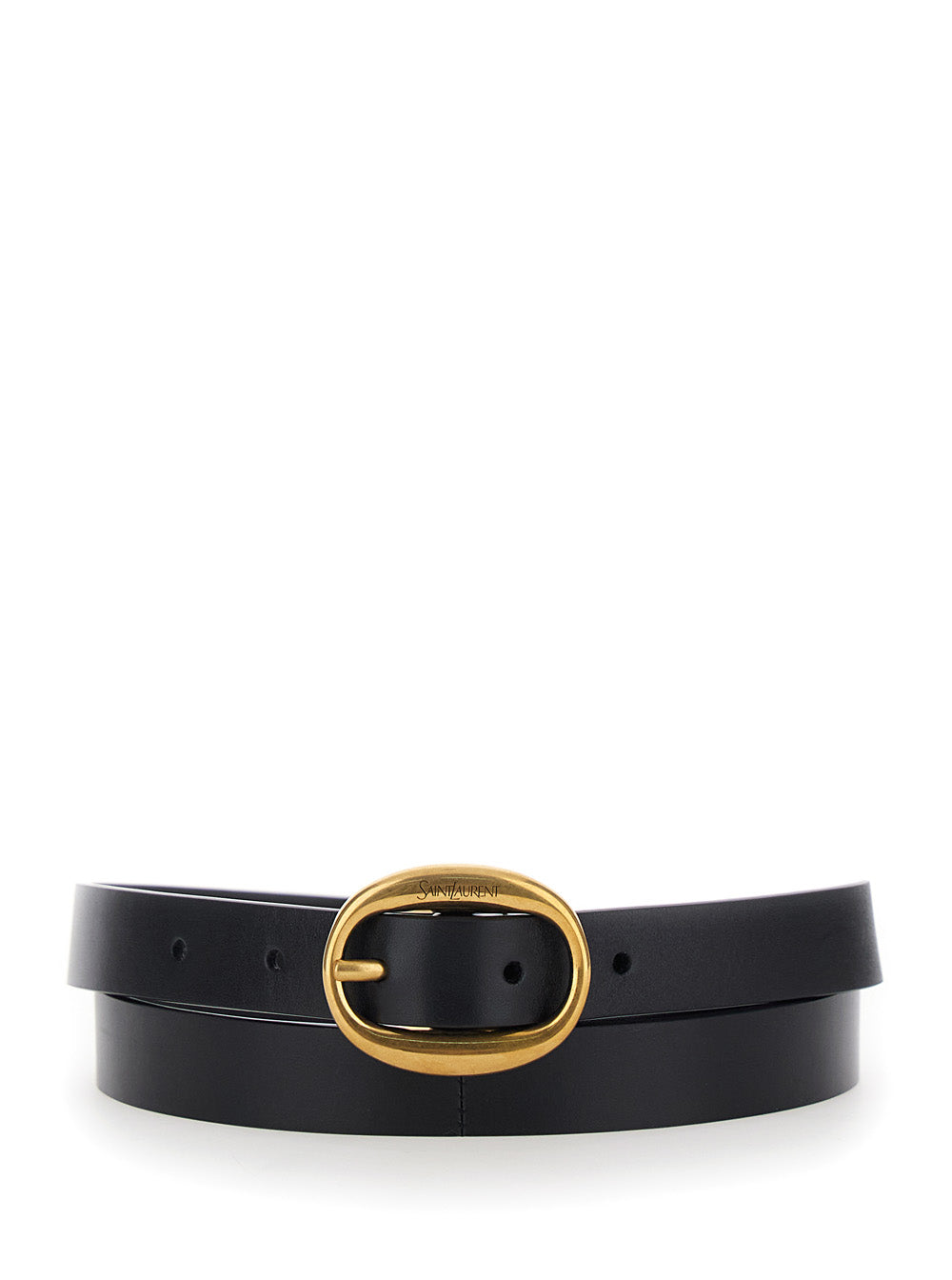 Saint Laurent Oval Buckle Belt — Black Leather