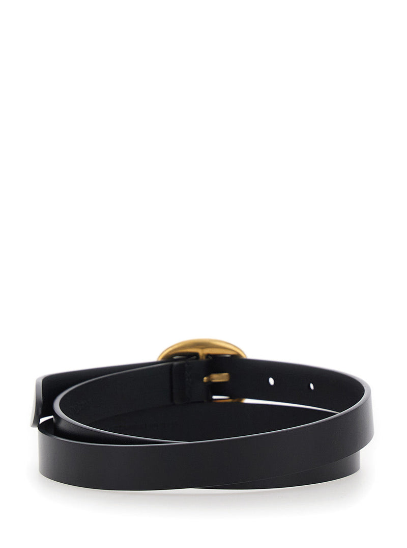 Saint Laurent Oval Buckle Belt — Black Leather