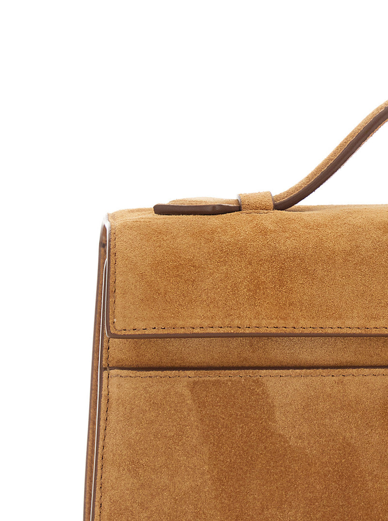 Savette Symmetry Pochette Top Handle Bag — Brown Suede