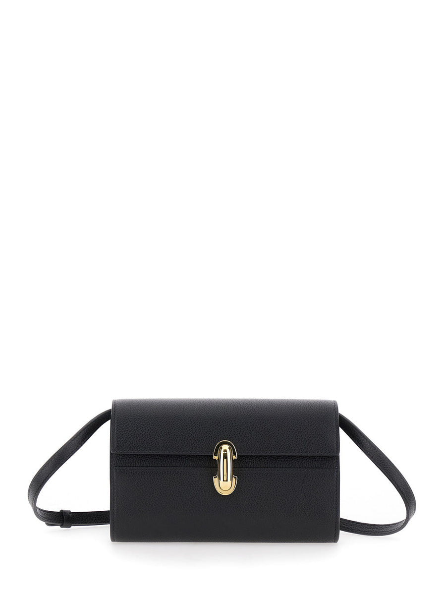 Savette Grained Calf Leather Shoulder Bag — Black