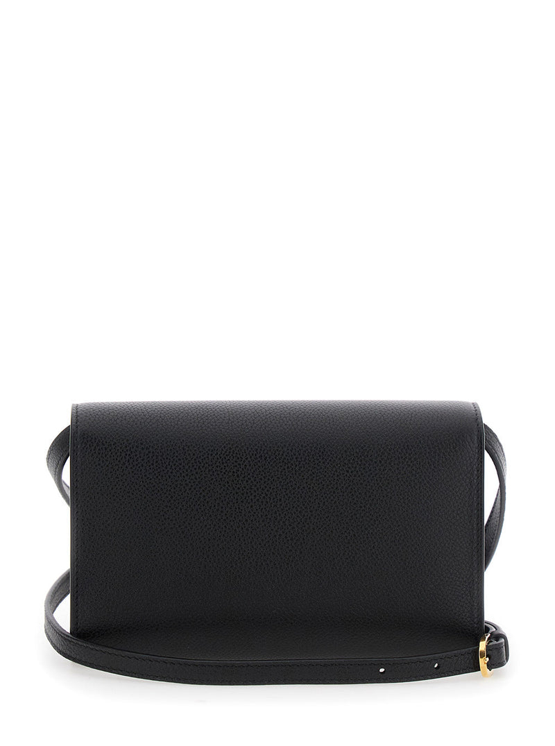Savette Grained Calf Leather Shoulder Bag — Black