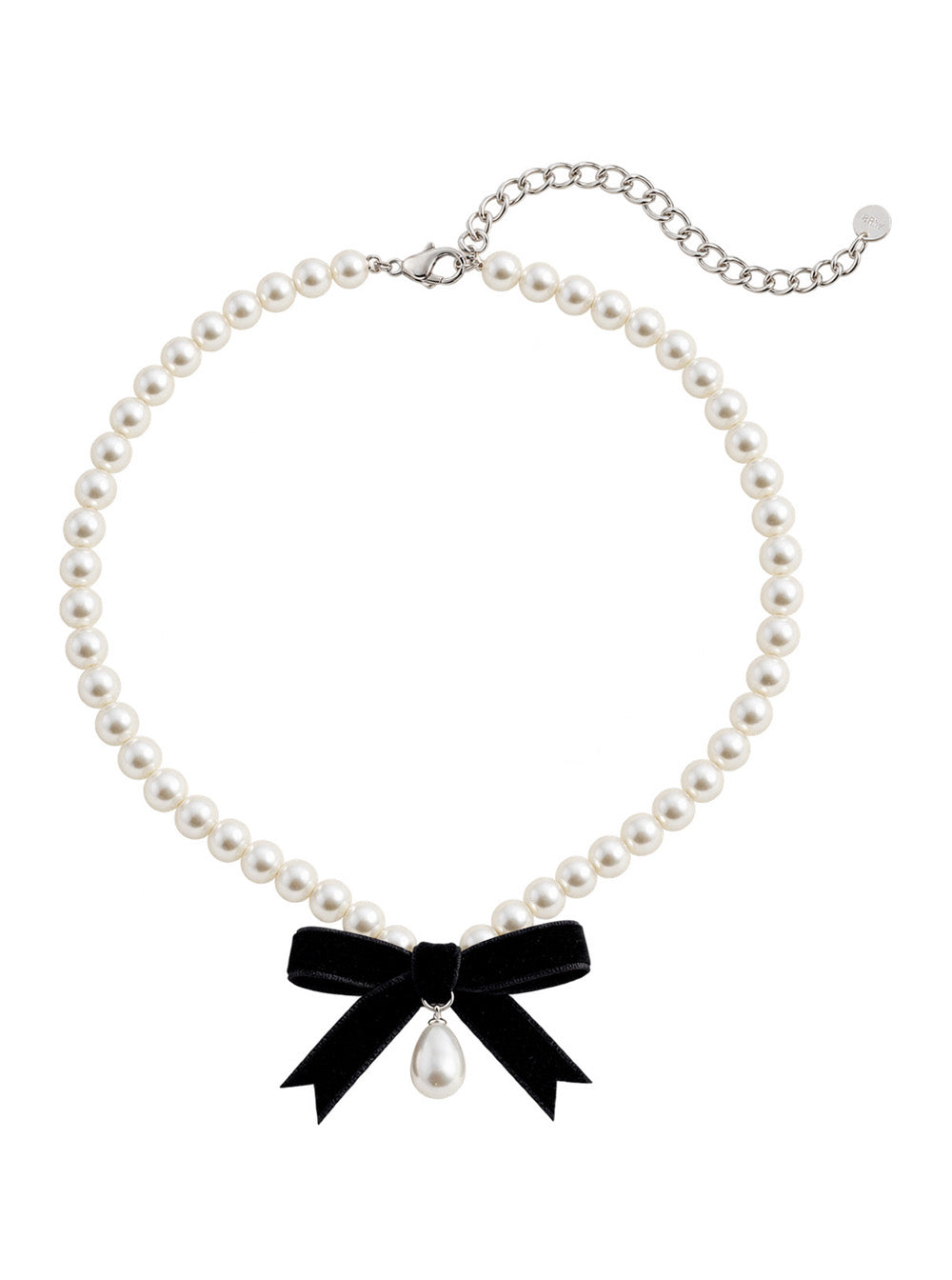 Self-Portrait Pearl And Black Bow Necklace — White Brass Necklaces