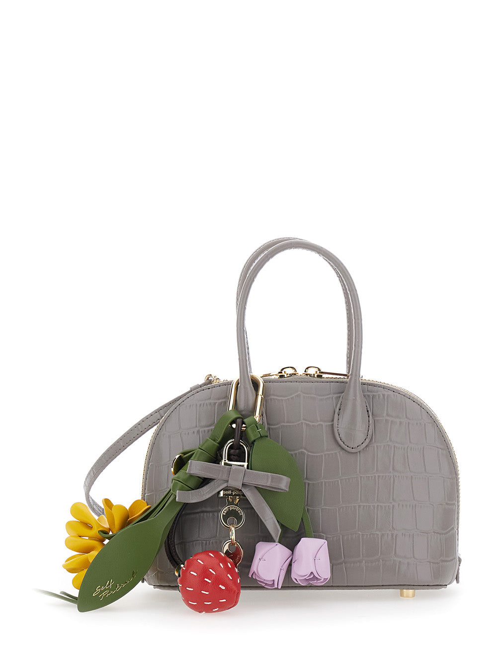 Self-Portrait Crocodile-Embossed Leather Mini Bag — Gray Cow