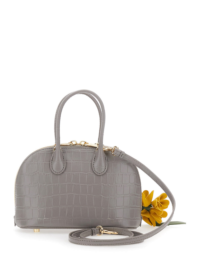 Self-Portrait Crocodile-Embossed Leather Mini Bag — Gray Cow