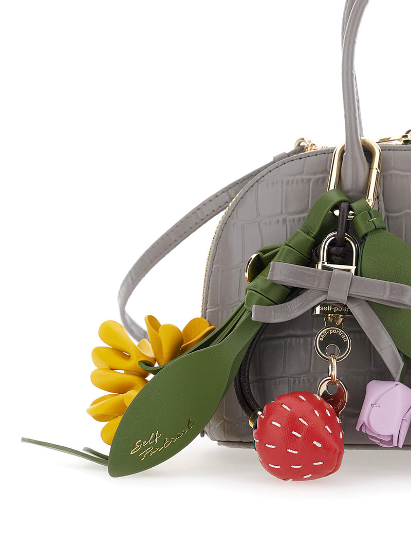 Self-Portrait Crocodile-Embossed Leather Mini Bag — Gray Cow