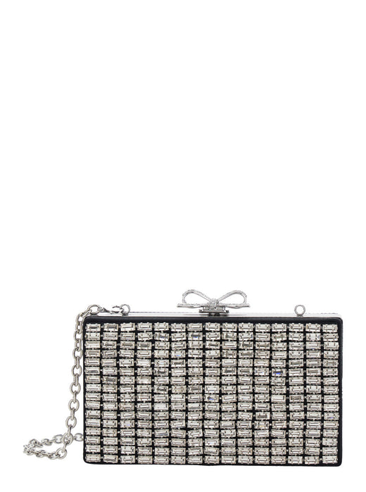 Self-Portrait Metallic Mesh Crystal-Embellished Clutch — Silver Polyester