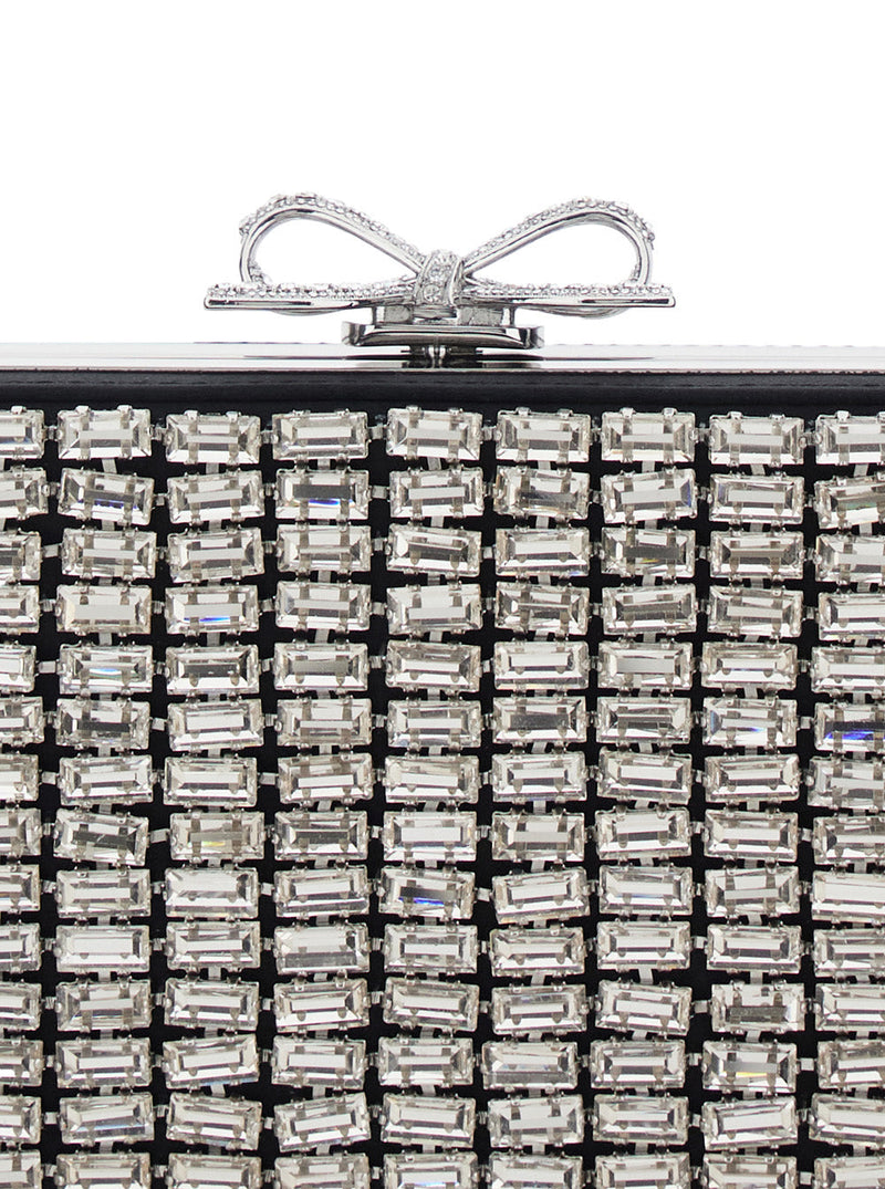 Self-Portrait Metallic Mesh Crystal-Embellished Clutch — Silver Polyester