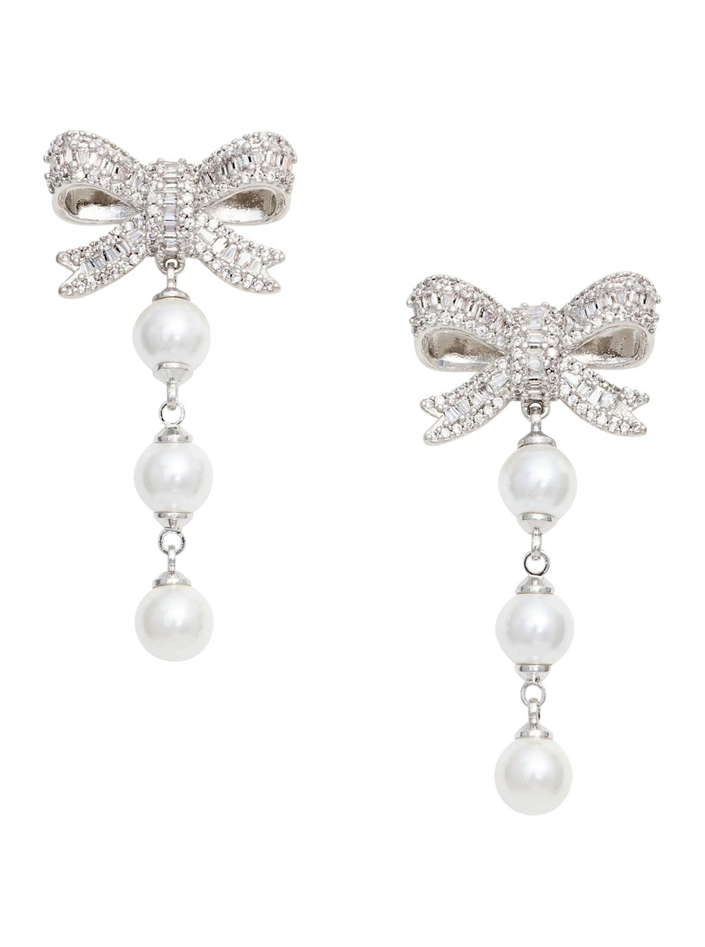 Self-Portrait Bow And Pearl Drop Earrings — Silver Metal